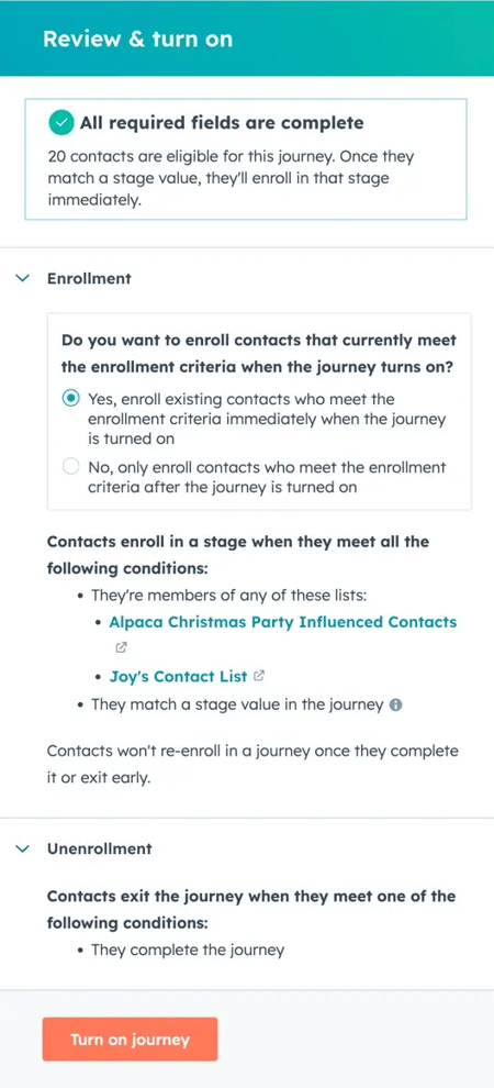 11. review and turn on journey