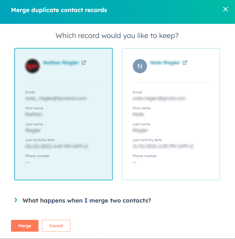 Merge two contacts into one