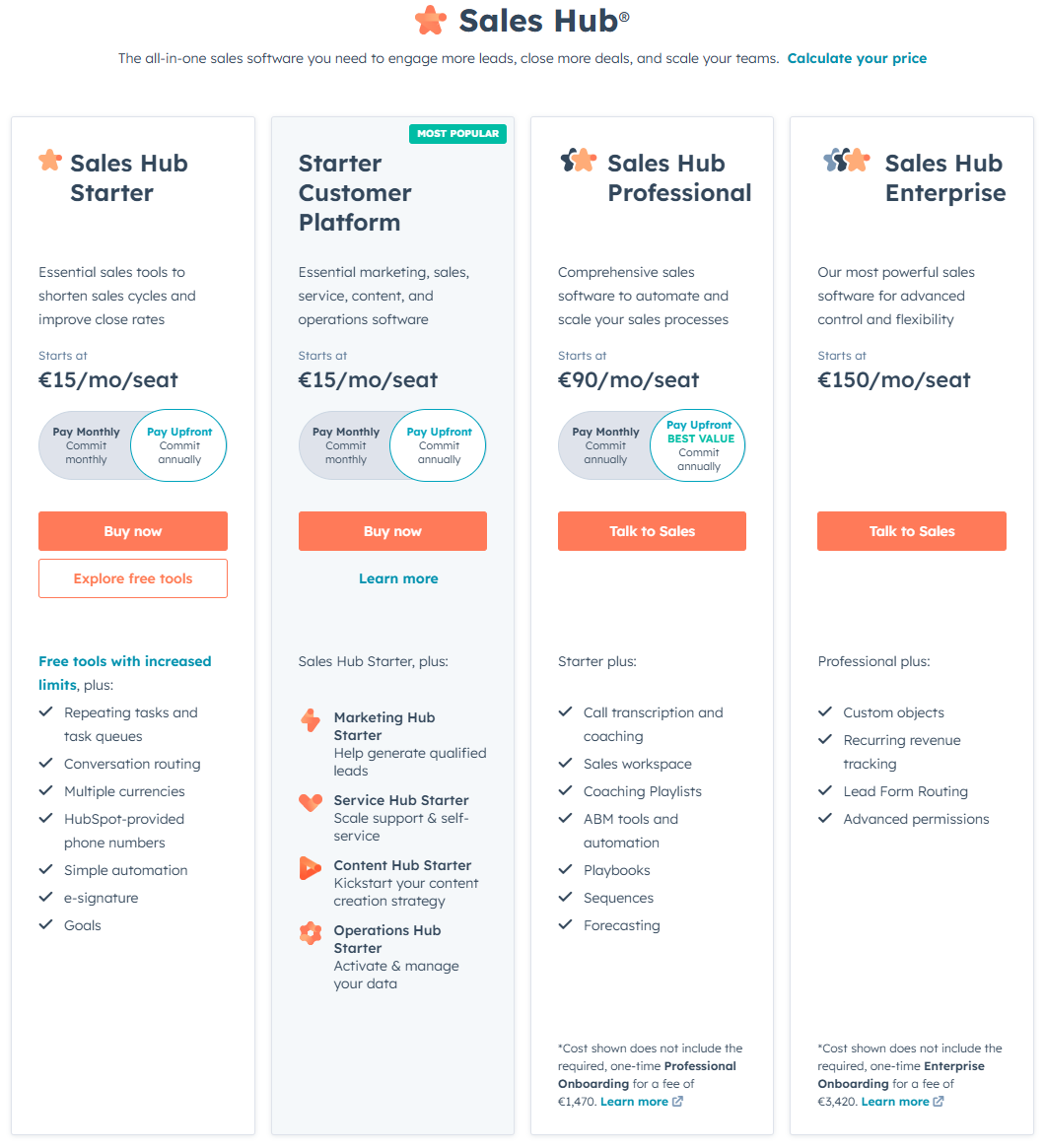 HubSpot Sales Hub Prices Feb 2025