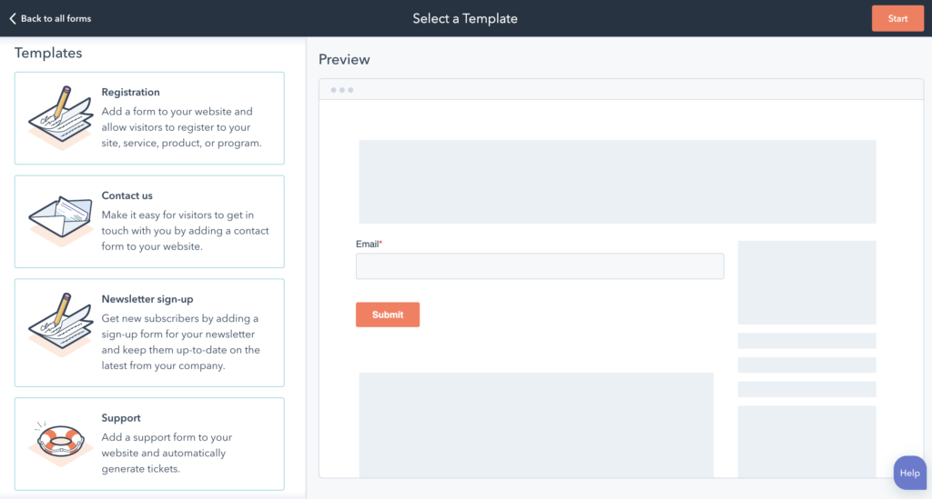 choosing a Hubspot Form Template