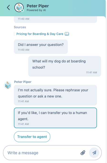 Transfering to human agent