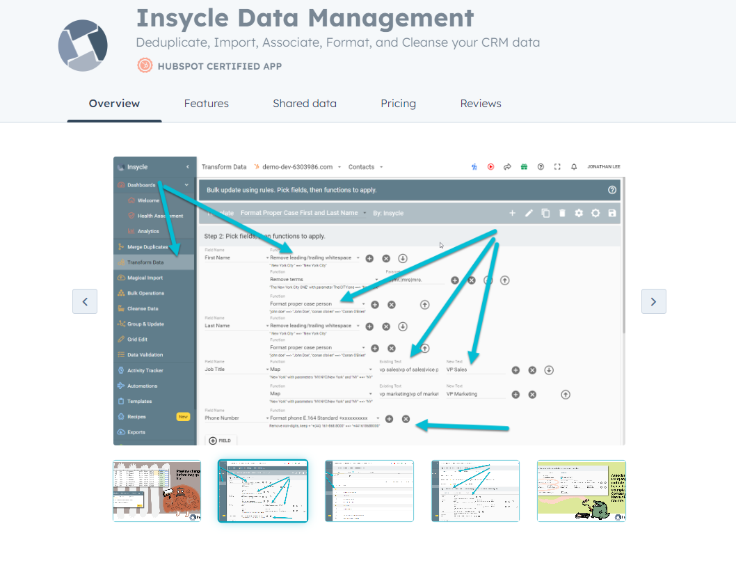 Insycle Data Management integration screenshot